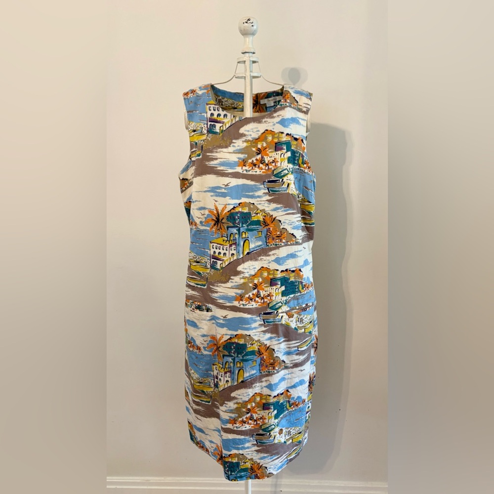 Boden Colorful Sleeveless Dress with Tropical Scenic Print